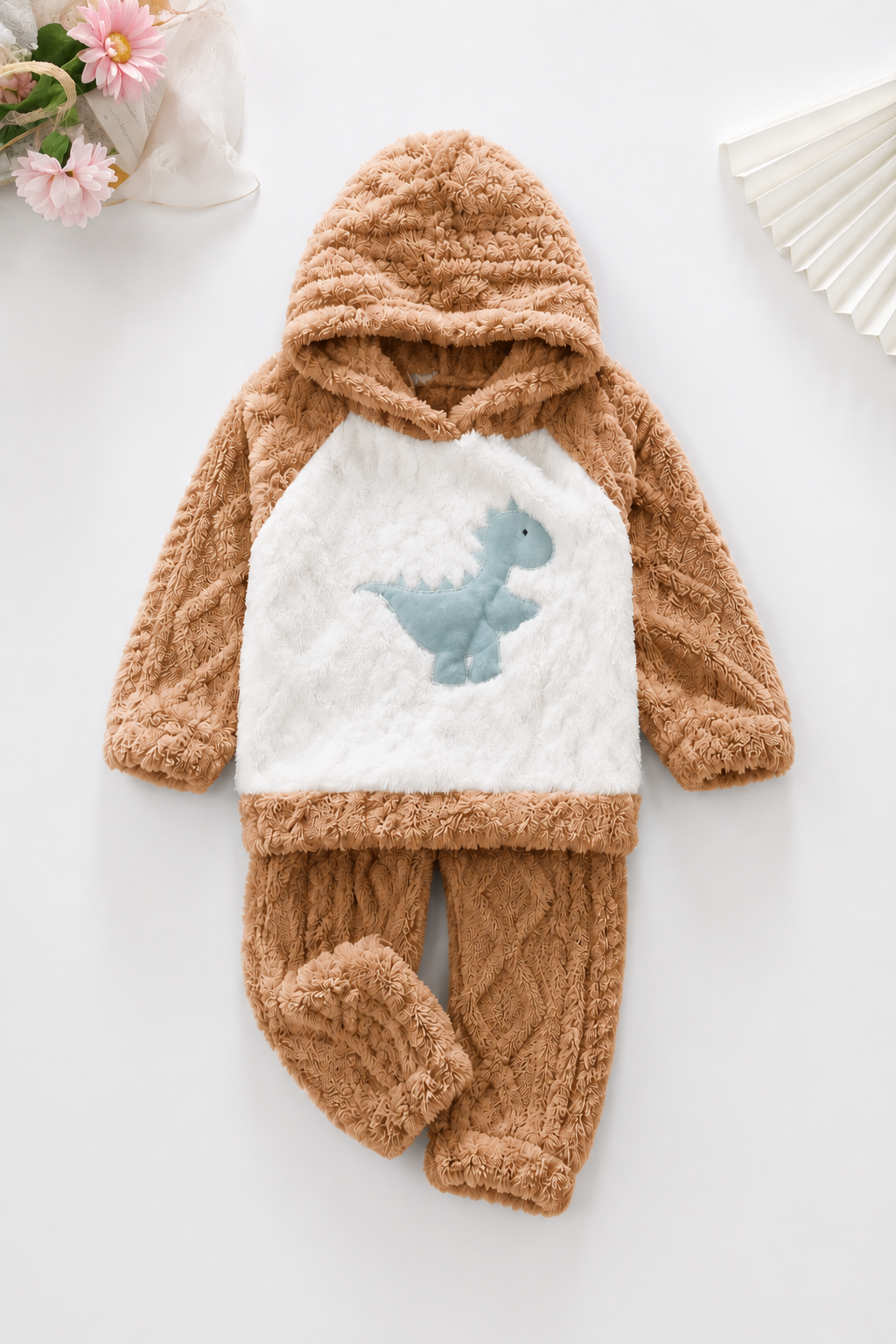 Brown Dinosaur Coral Fleece Winter Night Suit 131