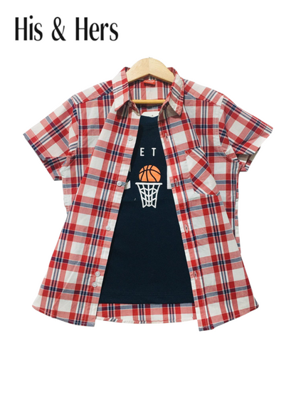 Red &Blue Checked [Balls] Double Casual Shirt Boys 250