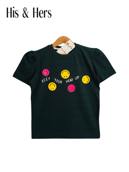 Emoji Black Grey T-Shirt Girls 103