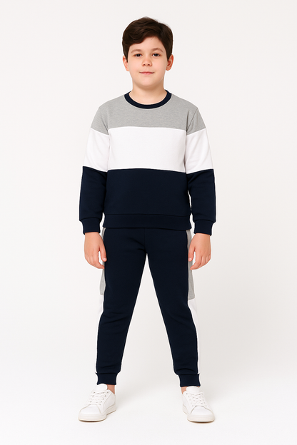 Grey White Navy Panel Tracksuit Boys 422