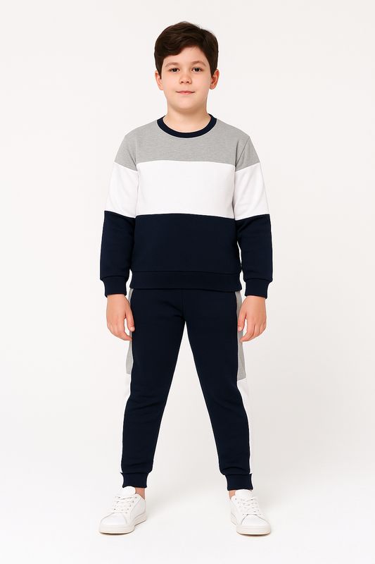 Grey White Navy Panel Tracksuit Boys 422