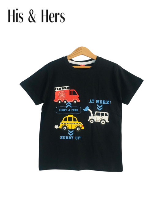 Vehcle Print Black T-Shirt Boys 455