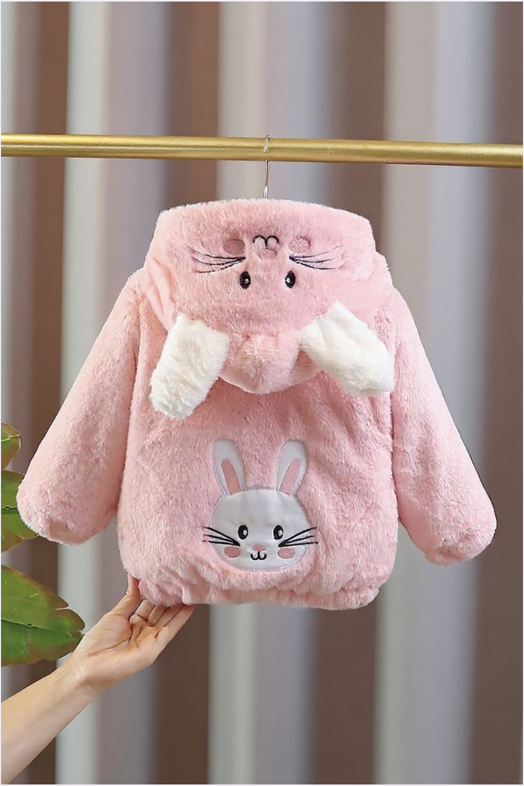 Pink Bunny Plush Winter Coat for Girls