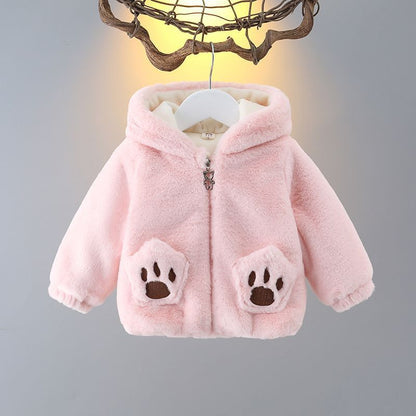 Plush Teddy Bear Hoodie Jacket  – Pink Fur with 3D Ears & Paw Pockets