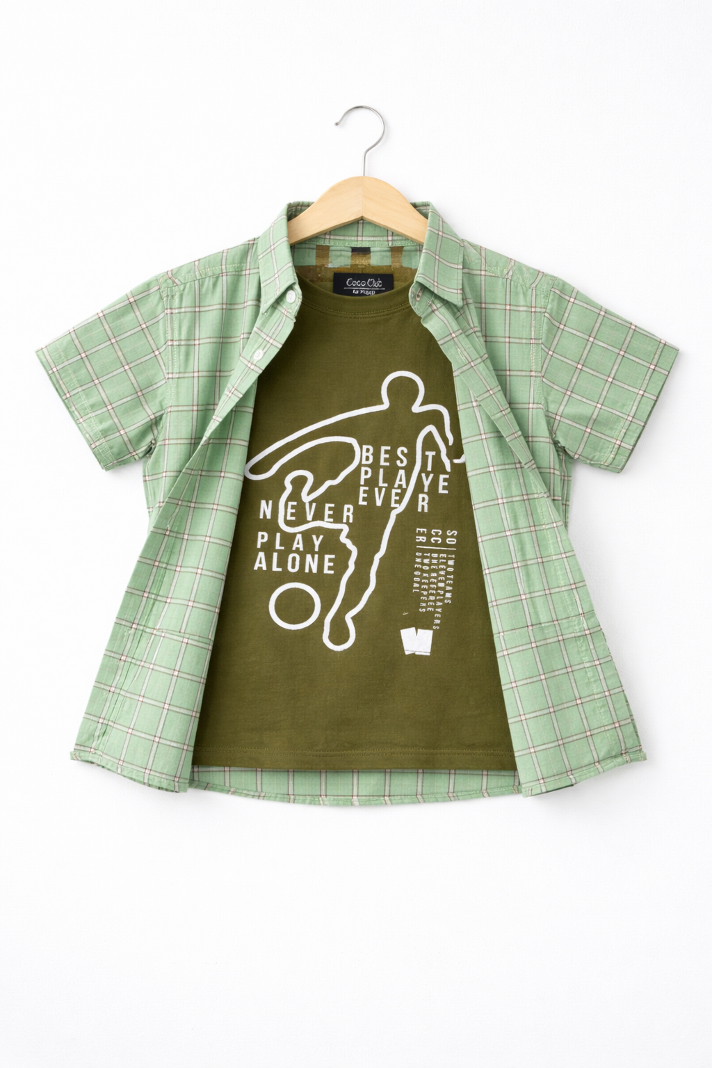 Green Check Footballer Printed Boys Double Casual T-shirt