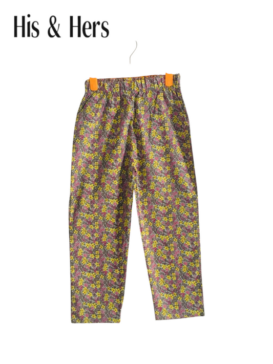 Yellow Flowers Purple Cotton Trousers