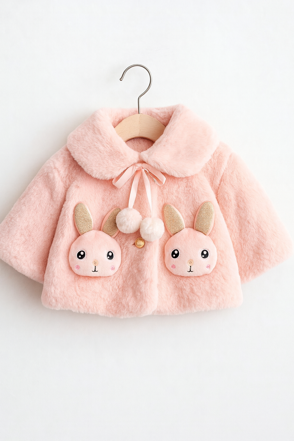 Fluffy Baby Pink Winter Cape for Baby Girls – Rabbit