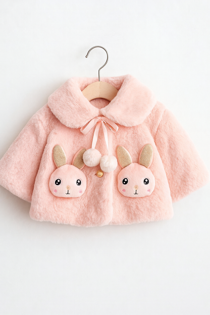 Fluffy Baby Pink Winter Cape for Baby Girls – Rabbit