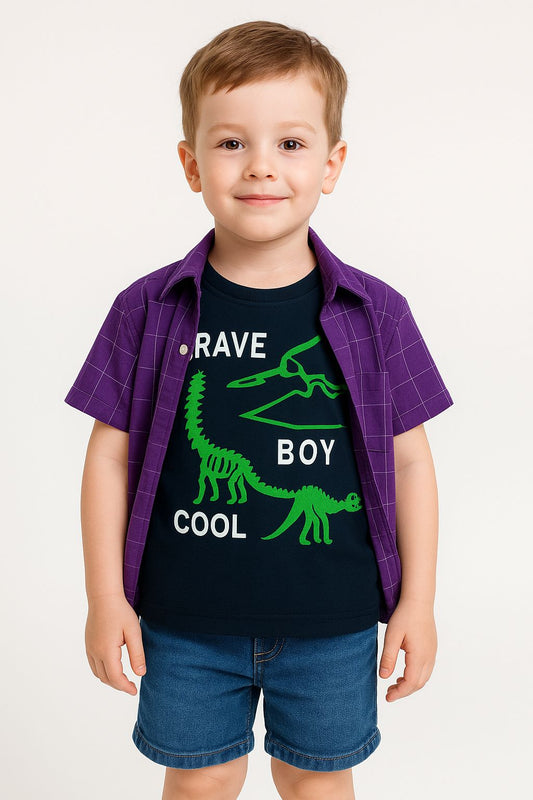 White Lines Purple Double Casual Shirt Boys 445