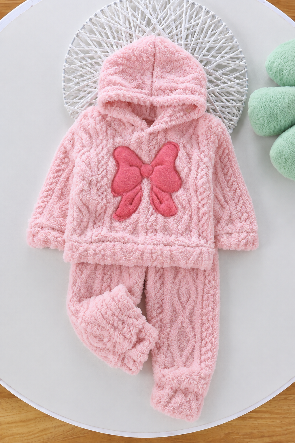 Pink Bow Coral Fleece Winter Night Suit 140