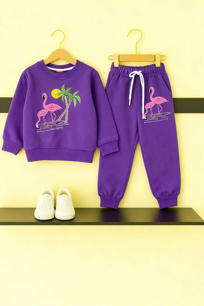 Girls Swan Embroidered Tracksuit - Purple 306