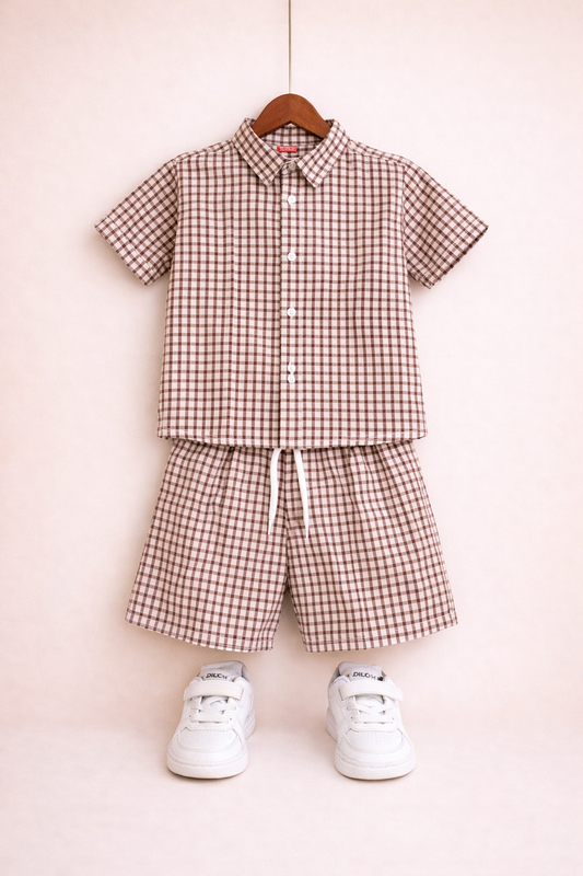 Mahroon Checked Cotton Nicker Suit Boys 627