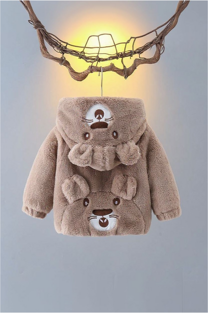 Plush Teddy Bear Hoodie Jacket  – Brown Fur with 3D Ears & Paw Pockets