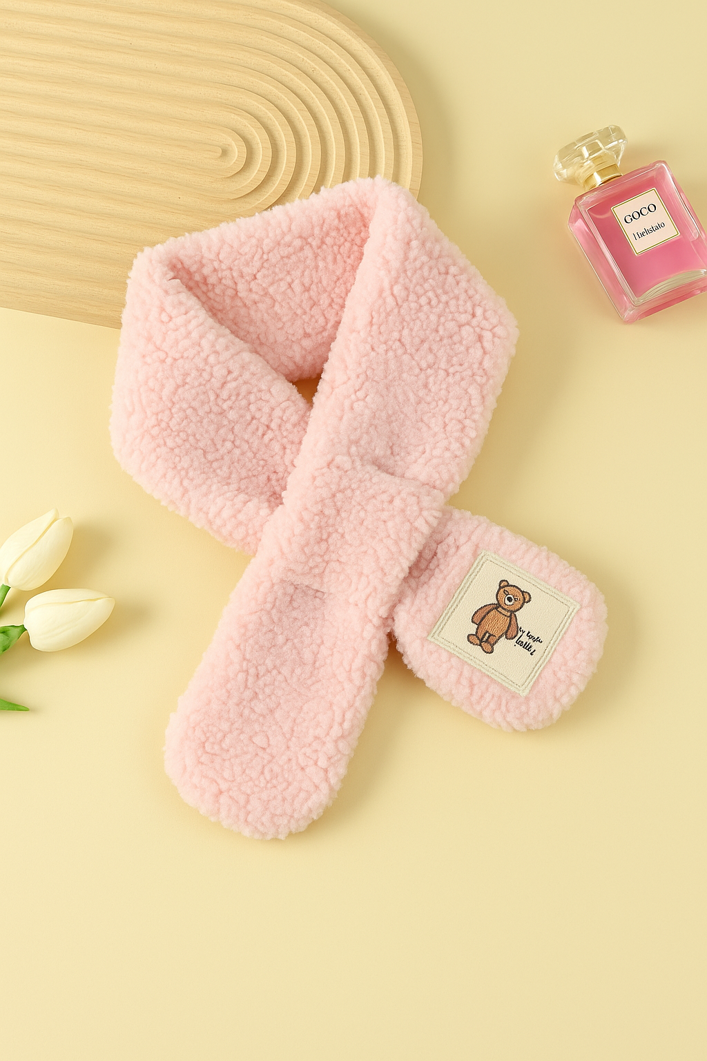 Pink Cute Bear Plush Scarf for Kids 🐥