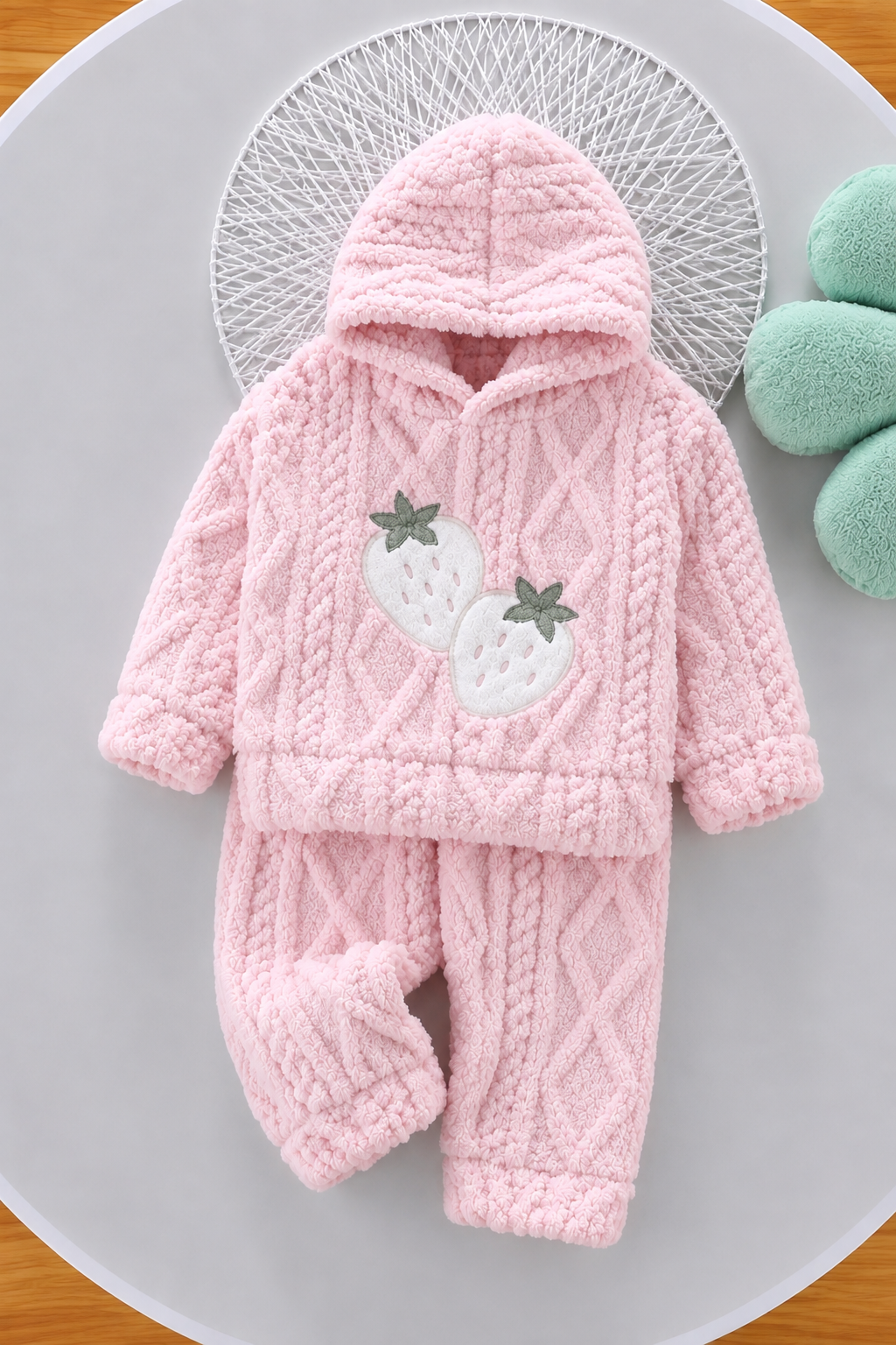 Baby Pink Strawberry Coral Fleece Winter Night Suit 135