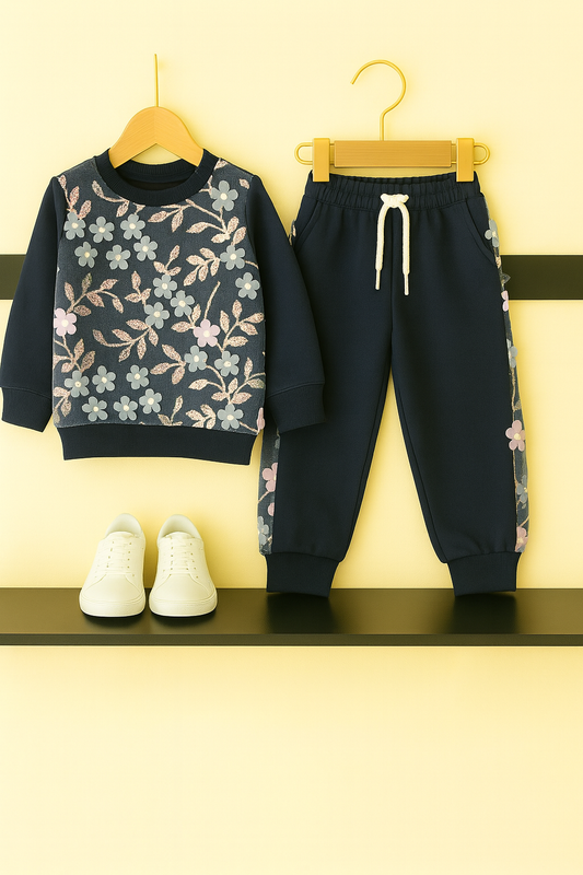 Girls’ Navy 3D Floral Embellished Tracksuit 301