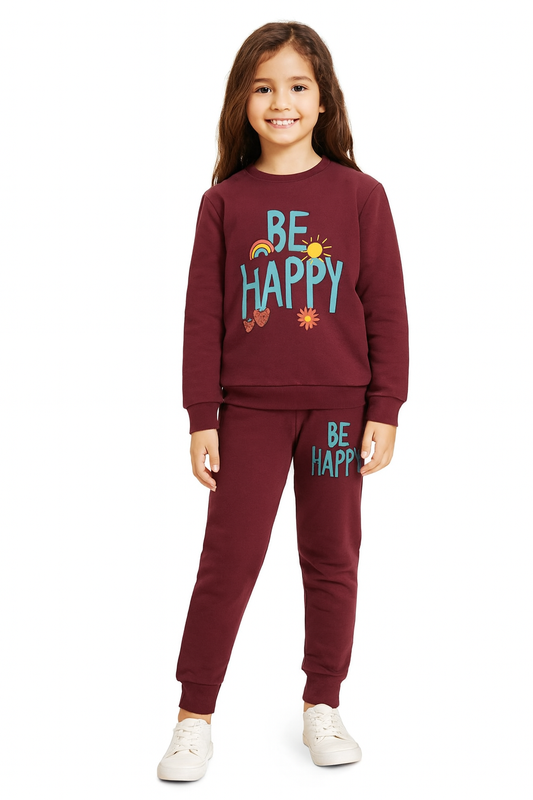 Be Happy Mahroon Tracksuit Girls