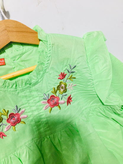 Embroidered Pistachio Soft Cotton (Lawn) Girls Top 102