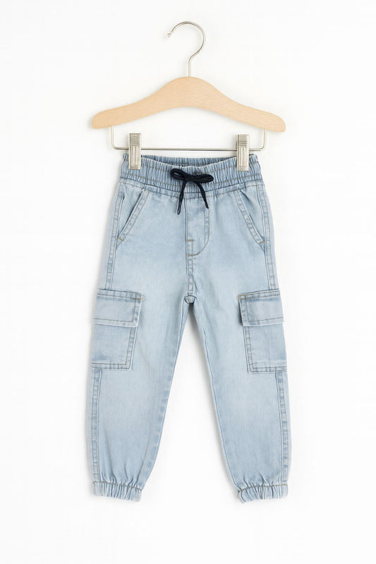 Light Blue Kids Cargo Jeans – Elastic Waist 455