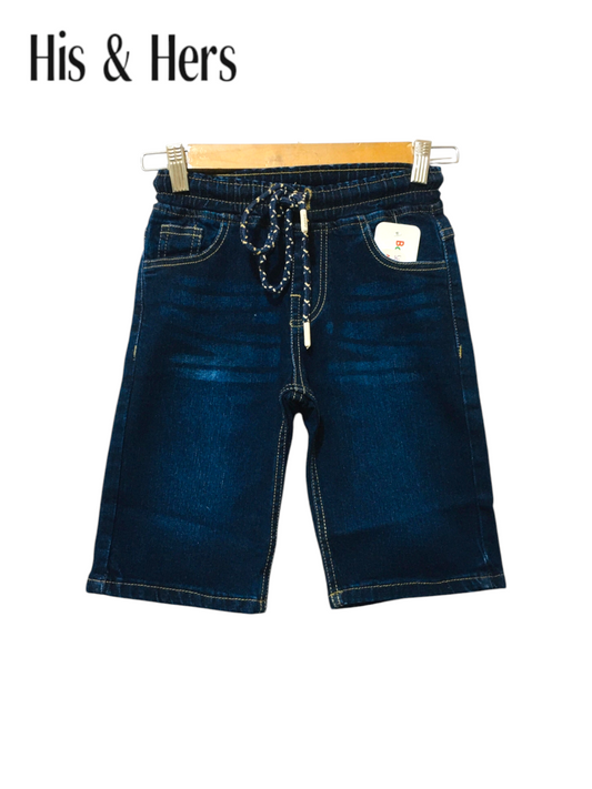 His&Hers Kid's Elastic Waist Dark Blue Denim Shorts Boys 261