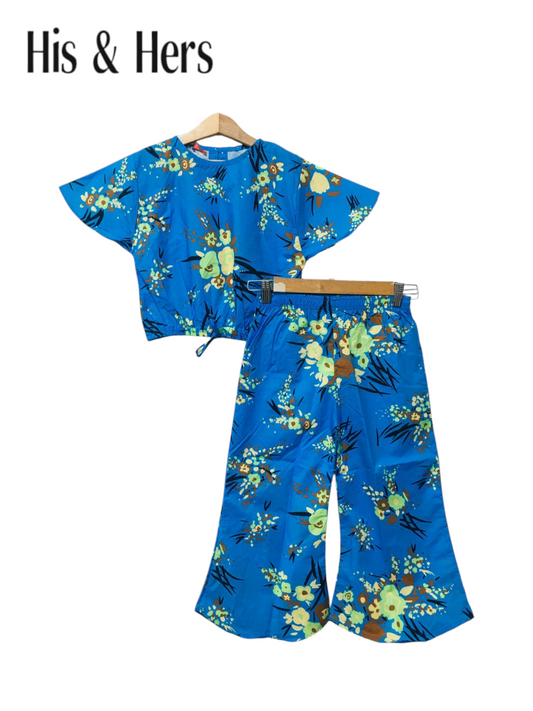 Flowers Allover Print Blue Skate Fish Girls 235