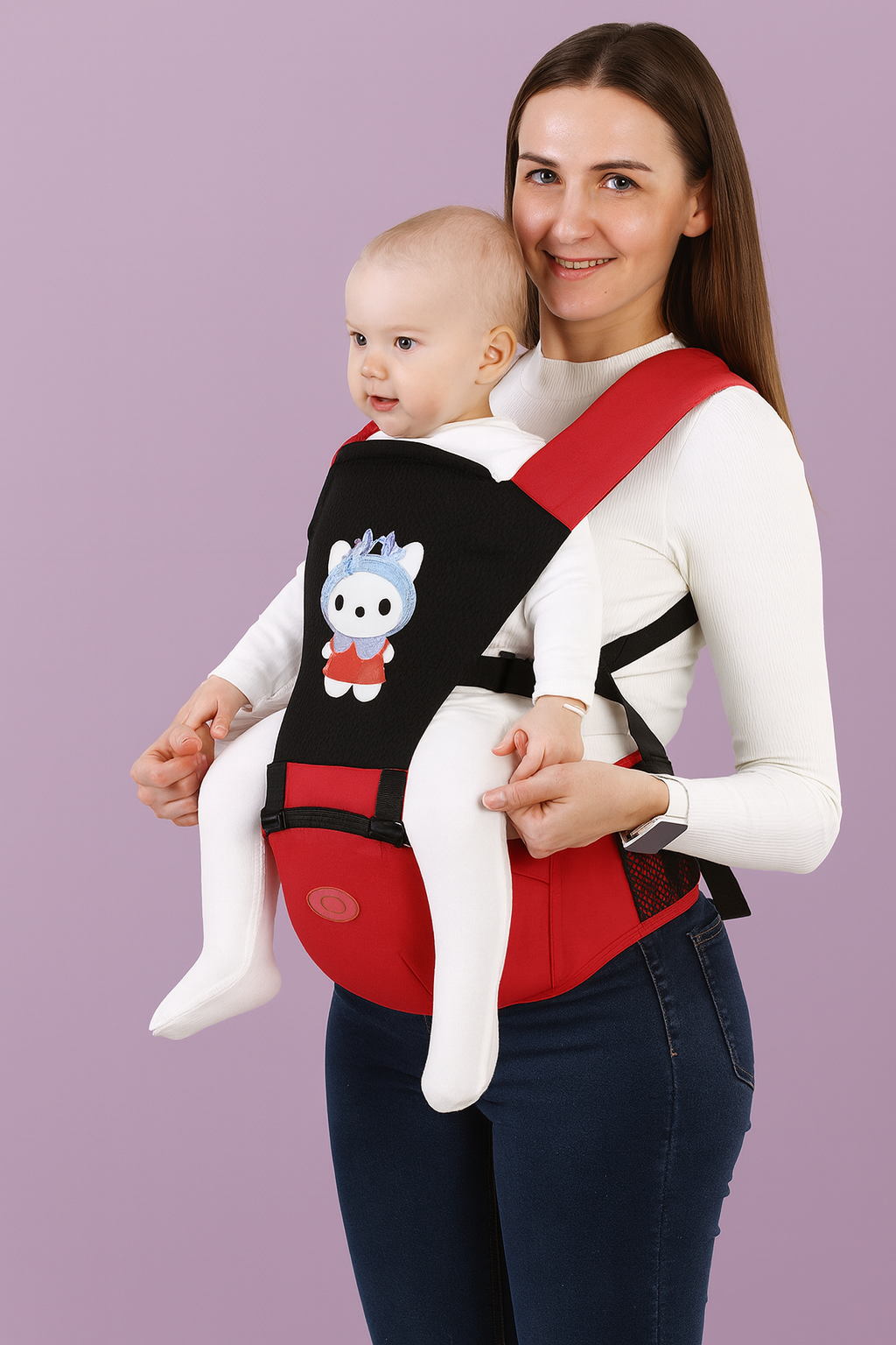 ComfortFit Baby Carrier – Red & Black with Cute Cat Patch
