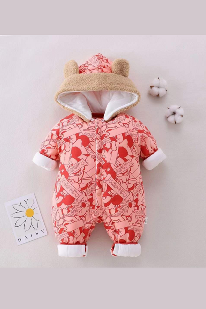 Adorable Bear-Ear Hooded Winter Romper for Babies