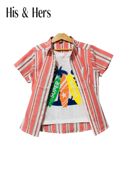 White Stripped [Super] Double Casual Shirt Boys 207