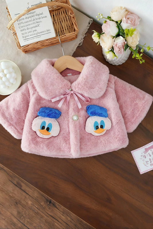 Fluffy Pink Winter Cape for Baby Girls – 3D Duckling