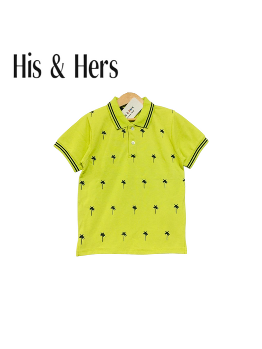 Palm Tree Prints Kid's Lemon Green Collar Polo Shirt Boys 104