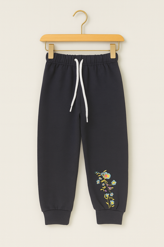 Midnight Bloom Embroidered Joggers – Black 🌙✨