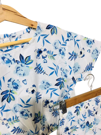 Light Blue Flowers White Print Skate Fish Girls 232