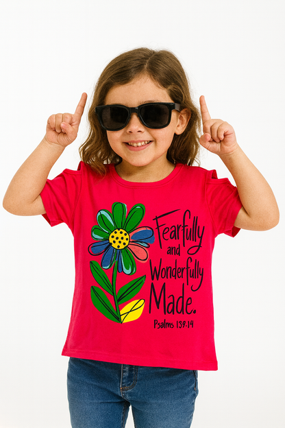 Fearfully and Wonderfully Made Shocking Pink T-Shirt Girls 440