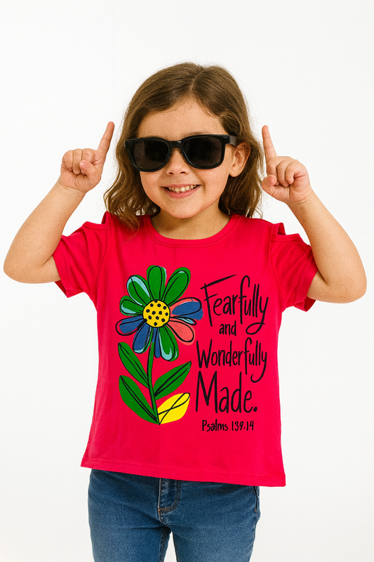 Fearfully and Wonderfully Made Shocking Pink T-Shirt Girls 440