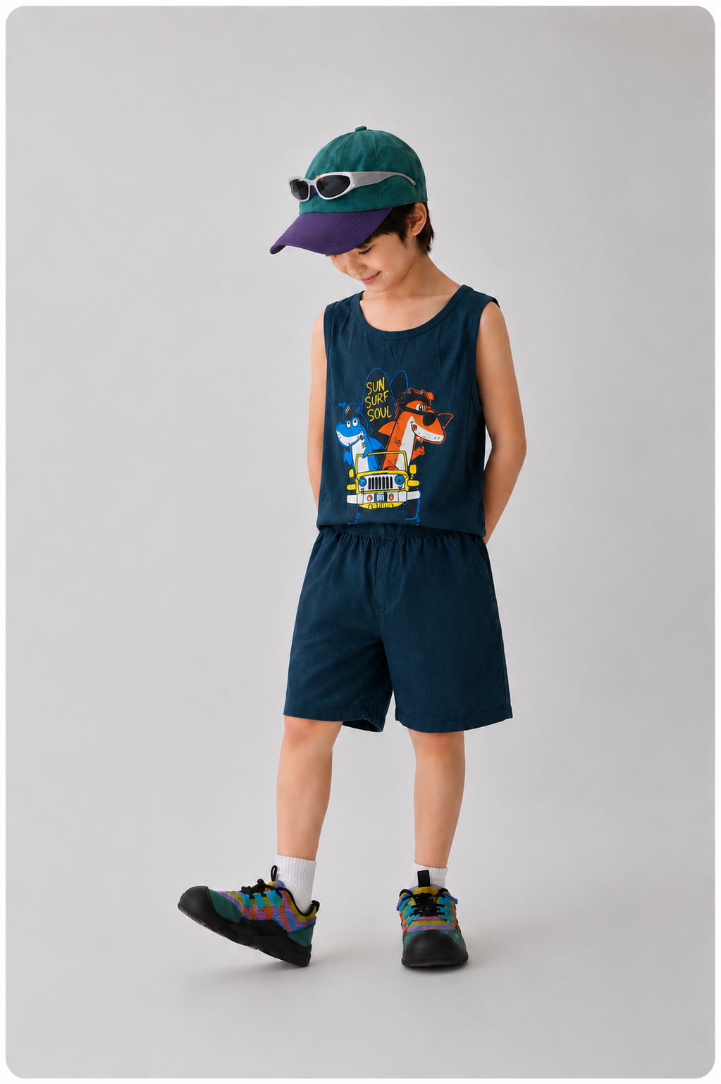 Surf Adventure Animal Printed Dusty Blue Sleeveless  Boys Nicker Suit 213