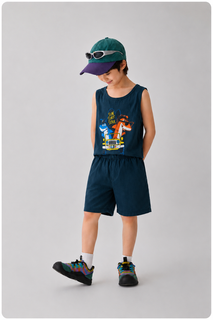 Surf Adventure Animal Printed Dusty Blue Sleeveless  Boys Nicker Suit 213