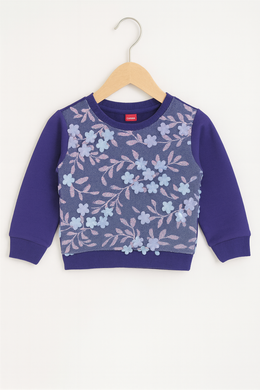 Purple Floral Embellished Girls Sweatshirt 516