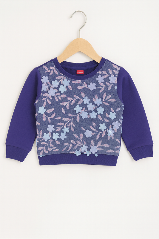 Purple Floral Embellished Girls Sweatshirt 459