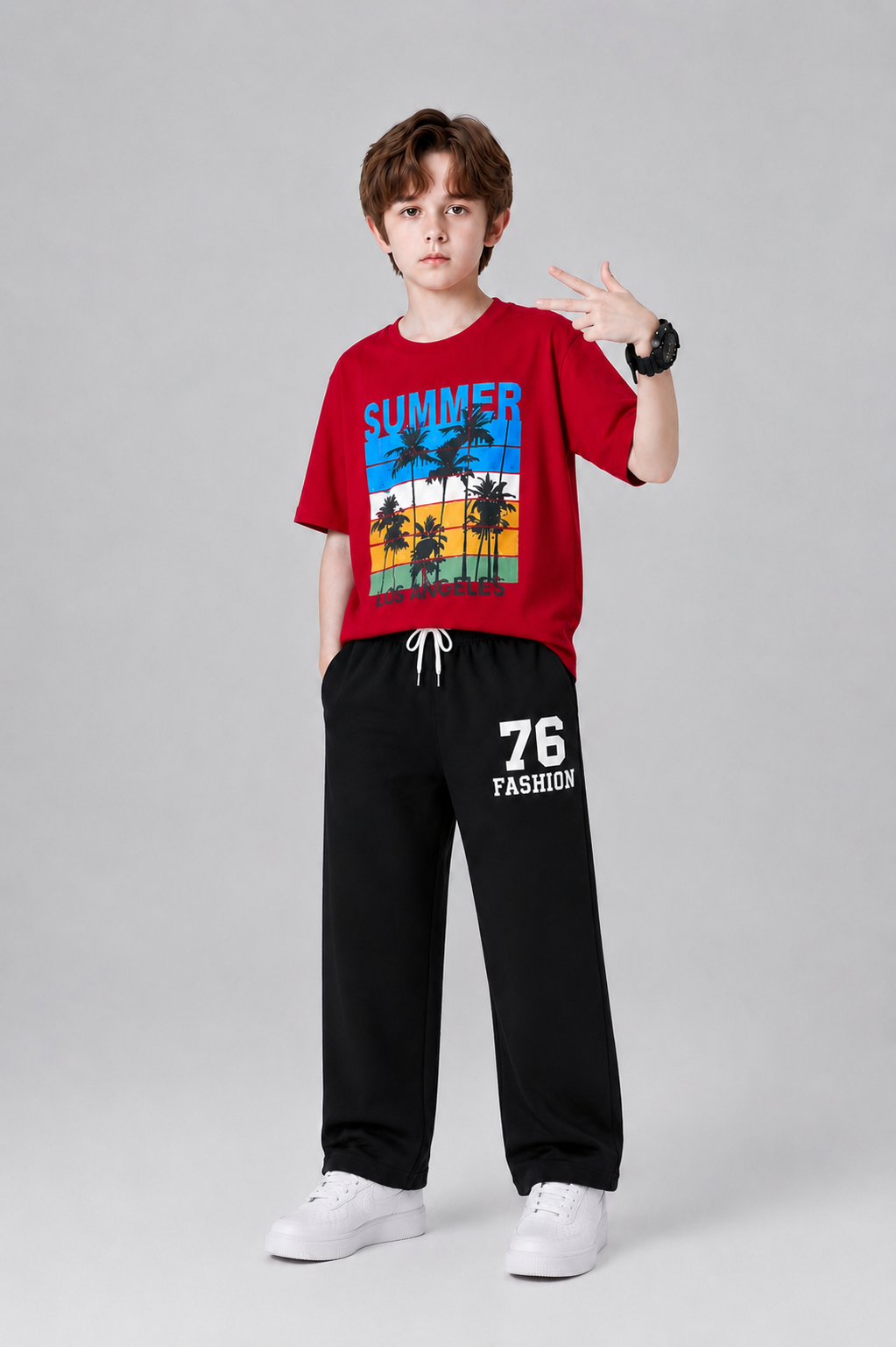 Summer Vibes Printed Red Boys T-Shirt & Trouser 501