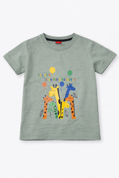 Giraffes Printed Green T-Shirt