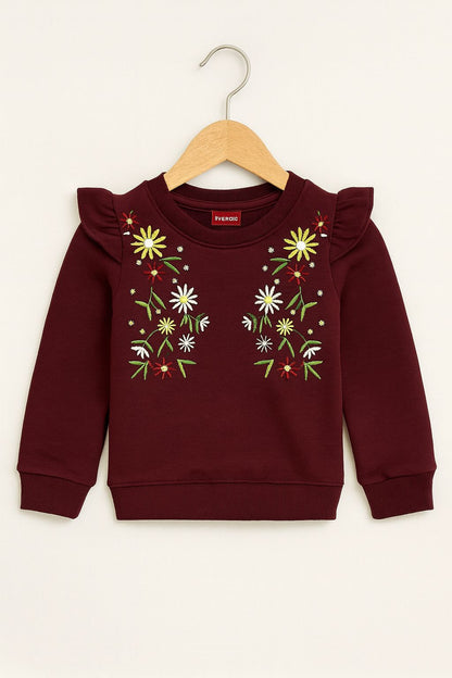 Floral Embroidery Mahroon Sweatshirt Girls 302
