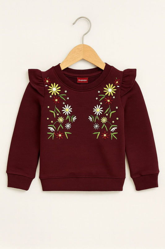 Floral Embroidery Mahroon Sweatshirt Girls 302
