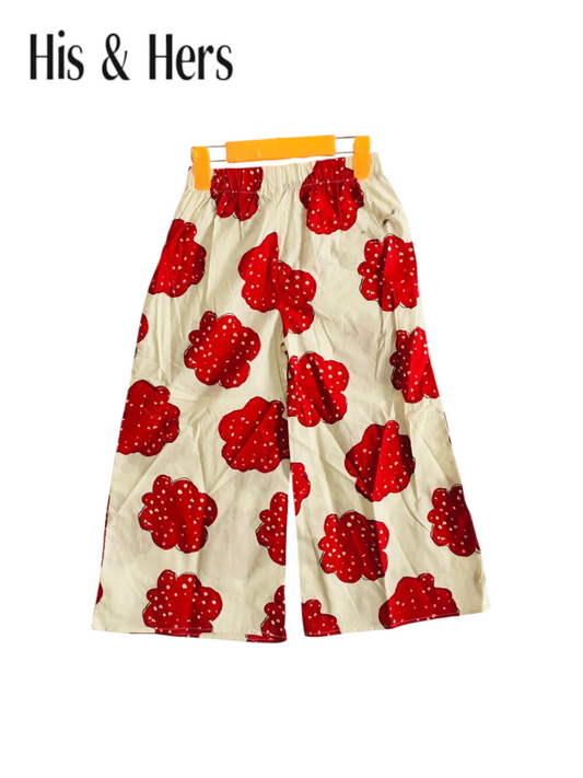Red Flowers Off-white Cotton Flapper Girls