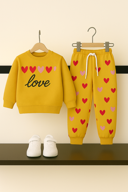 Heart Printed Love Yellow Tracksuit Girls 234