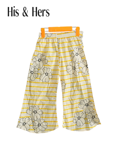 Yellow Stripped White Flowers Print White Cotton Flapper Girls