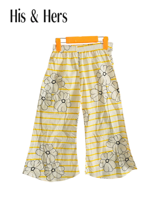 Yellow Stripped White Flowers Print White Cotton Flapper Girls