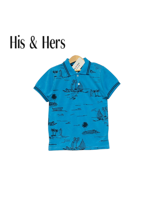Beach Theme Kid's Blue Collar Polo Shirt Boys 104
