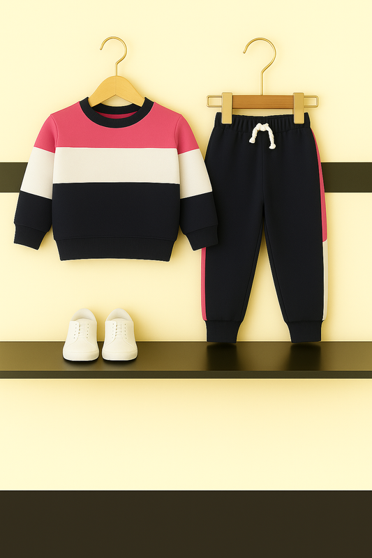 Colorblock Cool Kids Tracksuit – Pink, White & Navy 122