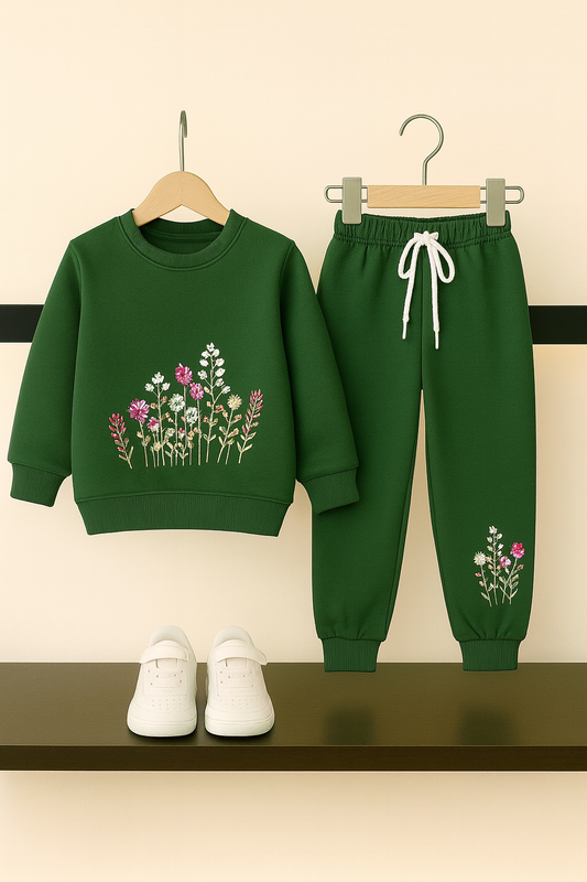 Green Kids’ Embroidered Floral Tracksuit 285