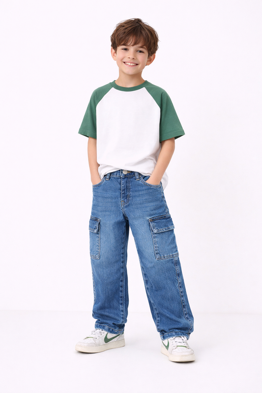 Boys Baggy Cargo Jeans - Dark Blue